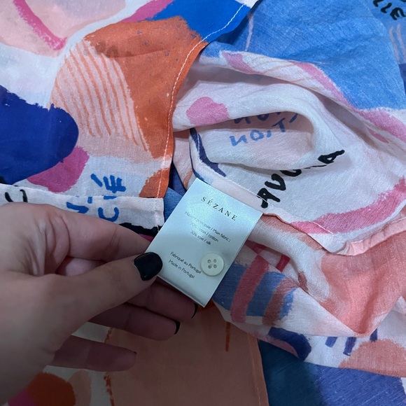 Sezane Pierro button Shirt in Femme silk blue red pink Size 38 - Picture 5 of 6